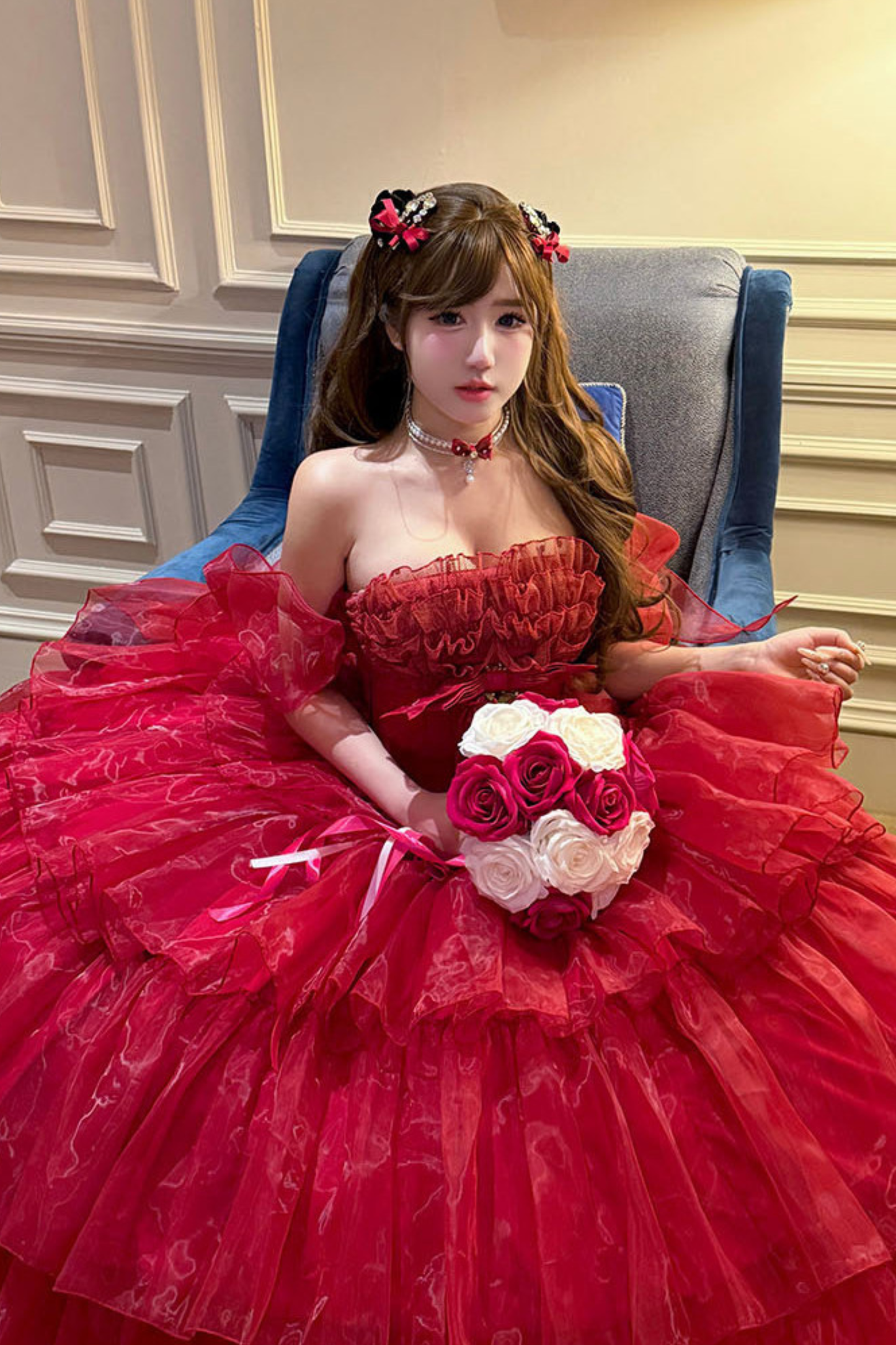 [3월 30일 예약마감] 우아한 무스 러브송 레드 원피스+소매