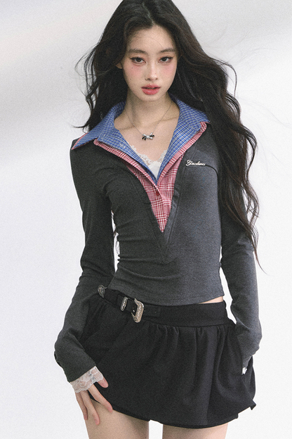 French overcheck slimming design top