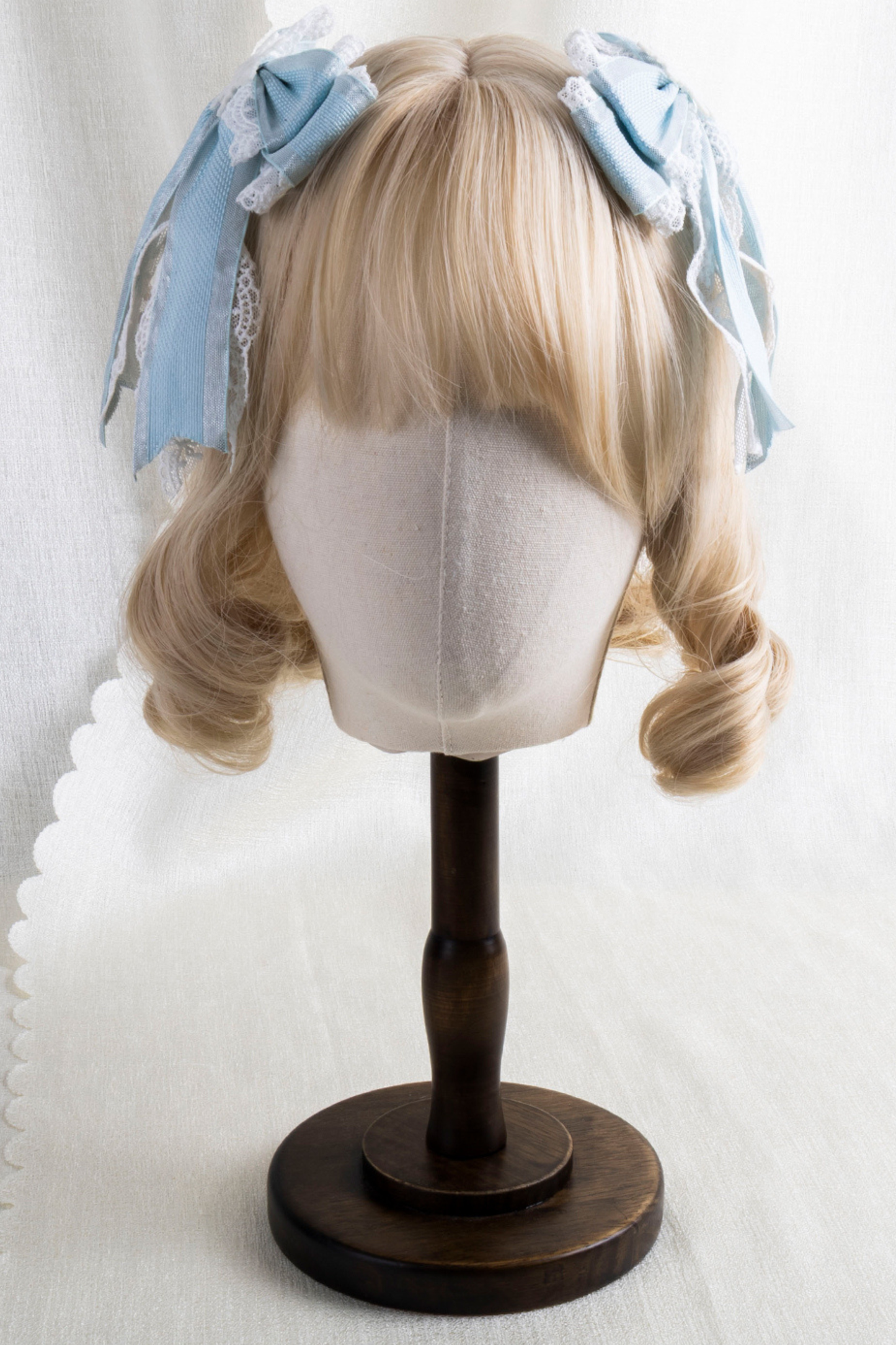 フリルアイスカラーロリータフラットハット+リボンクリップ+ヘアバンド+ハットクリップ