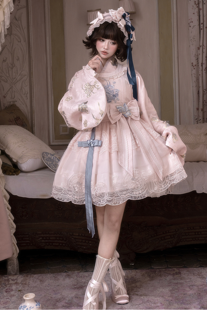 アップクロスカラージャケット+ショートジャケット+ドレス+ヘアバンド+リボン