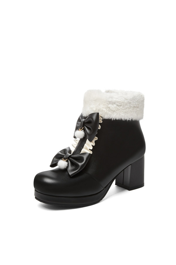 Double Ribbon Fur Short Boots