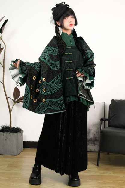 Dark China Flared Sleeve Top