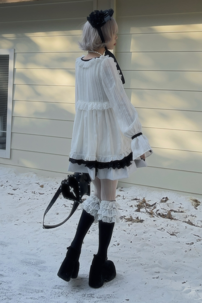 Gothic Frill Open Collar Ribbon Dress