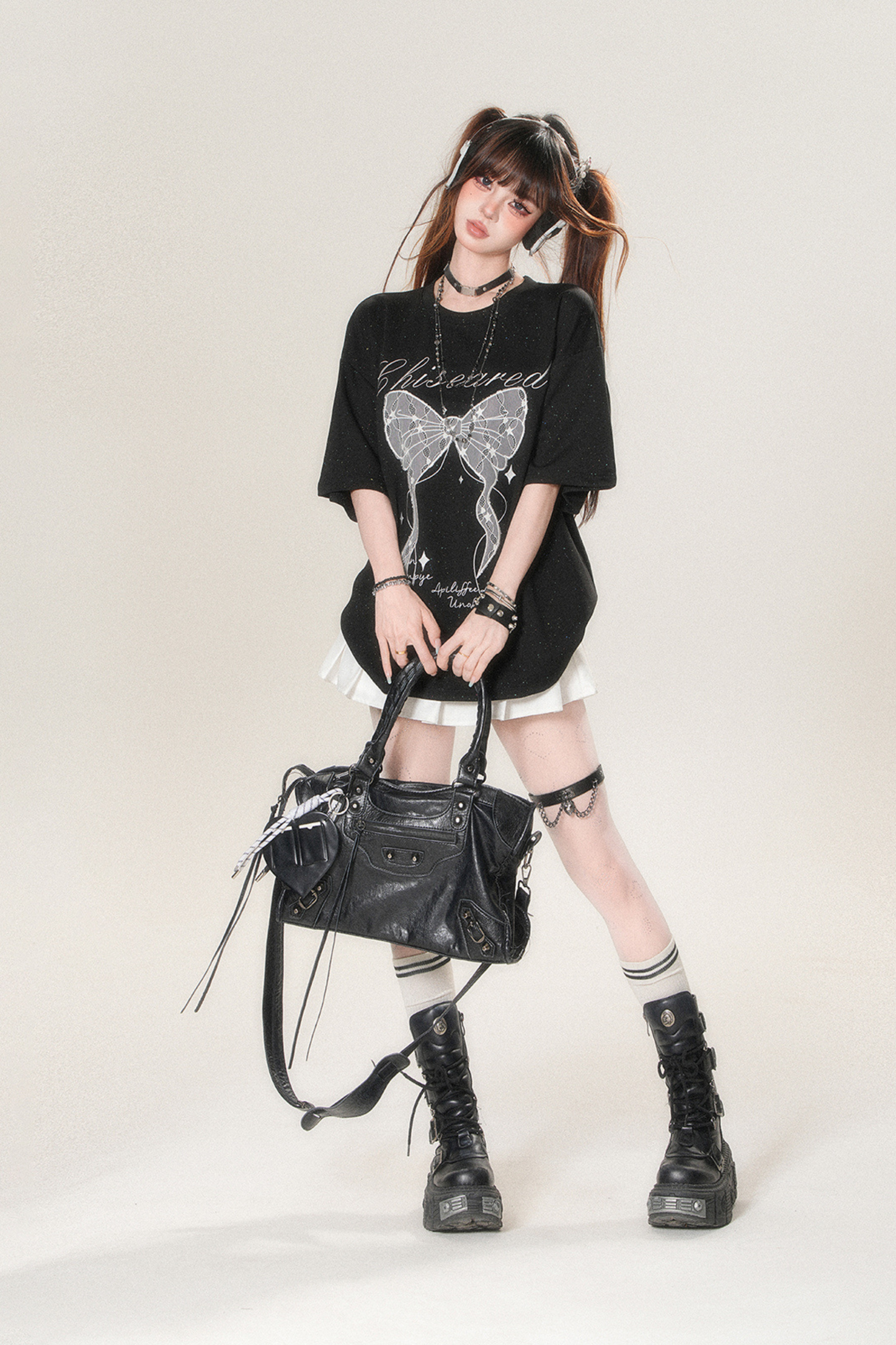 レースリボンルーズ地雷トップス