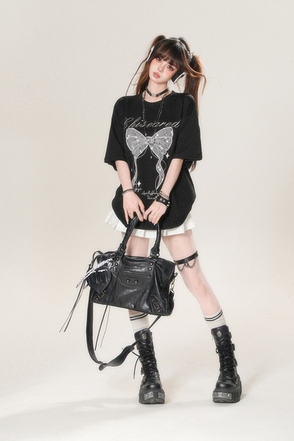 レースリボンルーズ地雷トップス