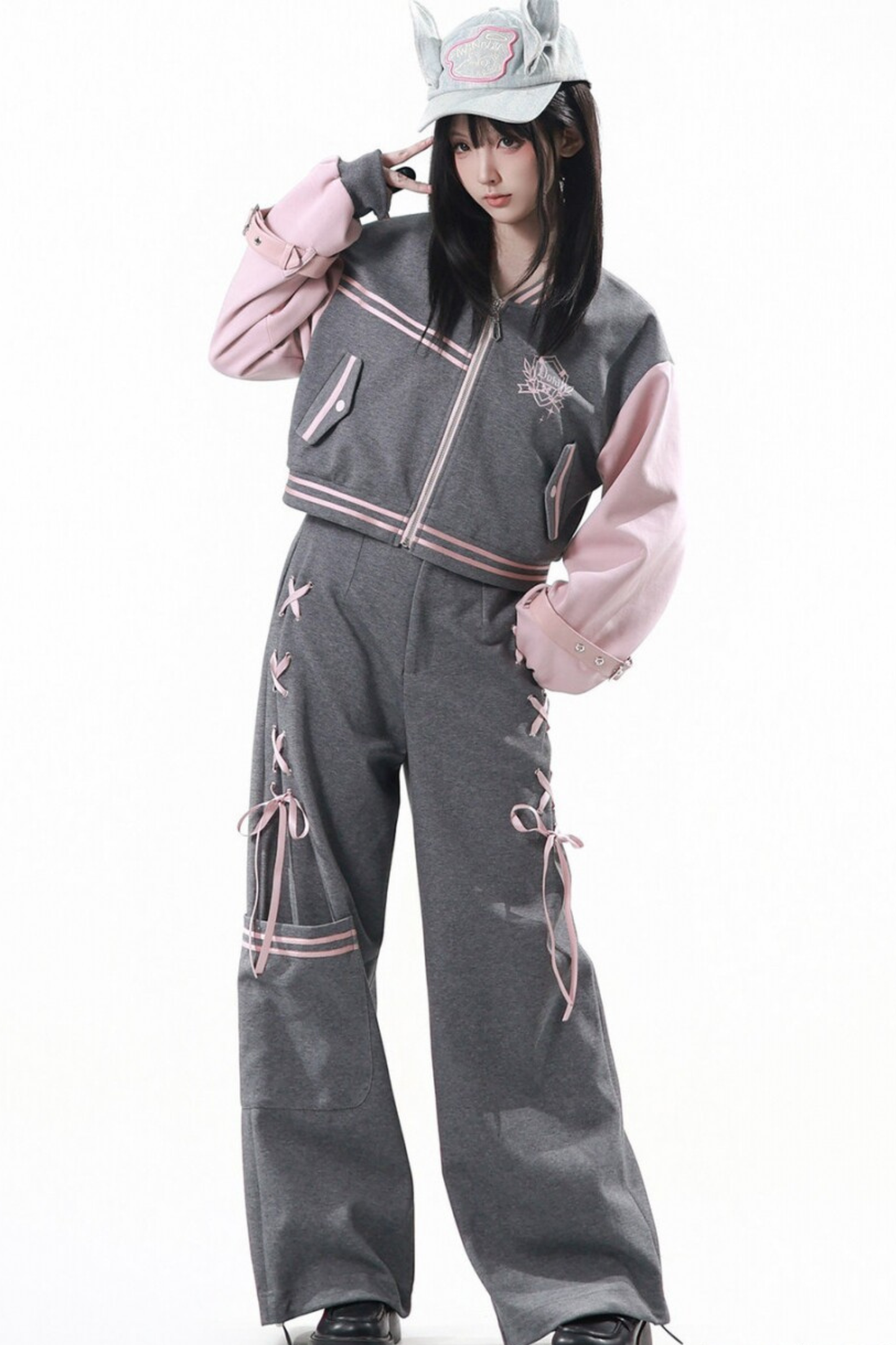 세일러 칼라 재킷 + 플리츠 스커트 + 롱 팬츠