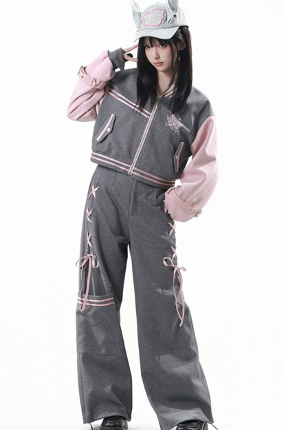 세일러 칼라 재킷 + 플리츠 스커트 + 롱 팬츠