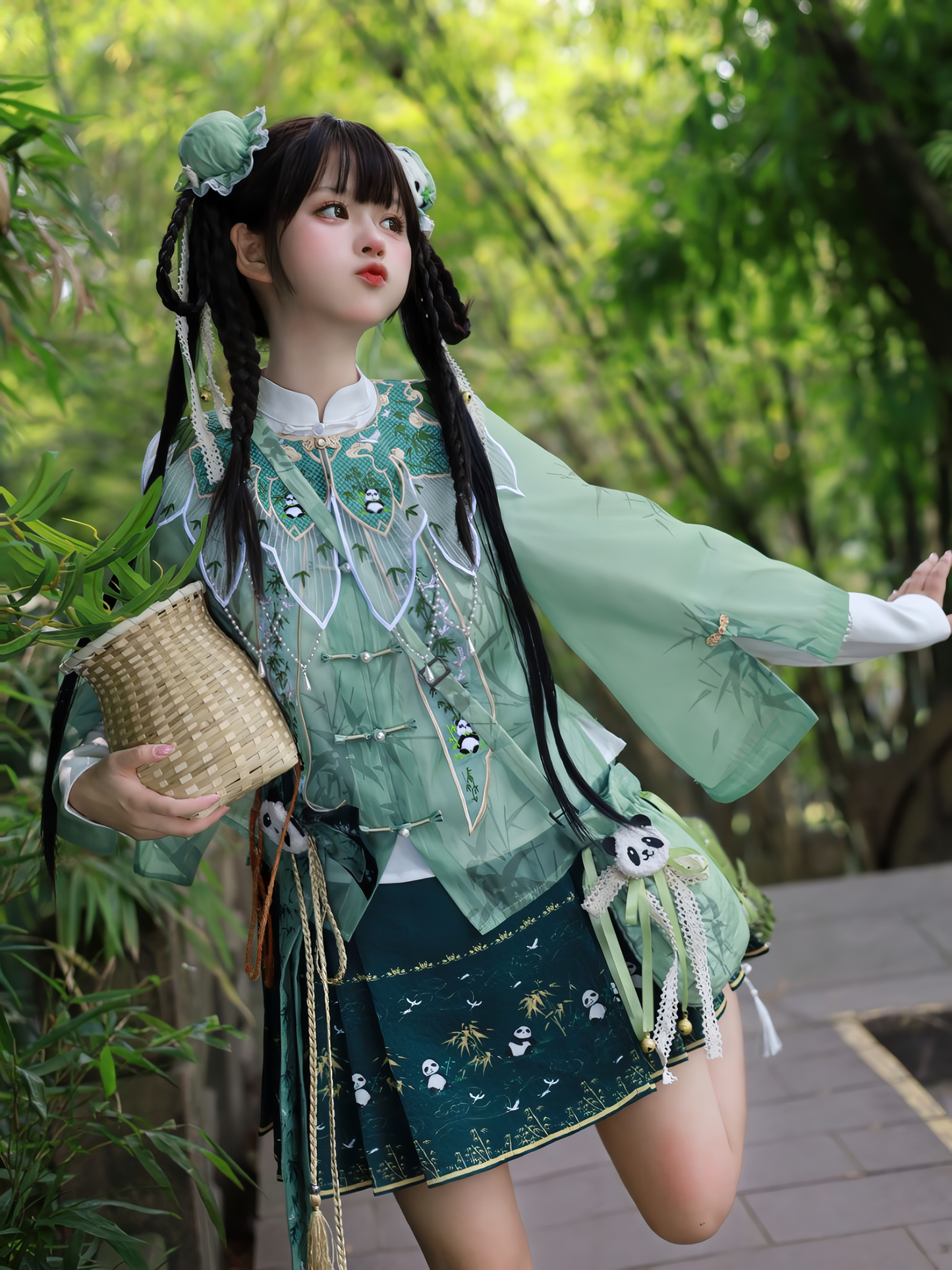 Japanese Pattern Green Panda China Lolita Set