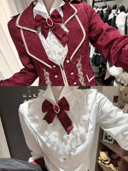 [Précommande jusqu'au 8 mai] Mini-chapeau + broche noeud ornée de bijoux de la collection Prince gothique noir/rouge