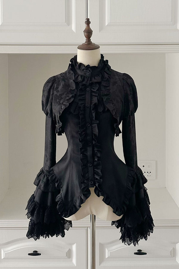 [Dec. 6 pre-order deadline] Cross Nocturne Gothic Dark Stripe Layered Top + Cross Rose Stripe Pull-Up Skirt