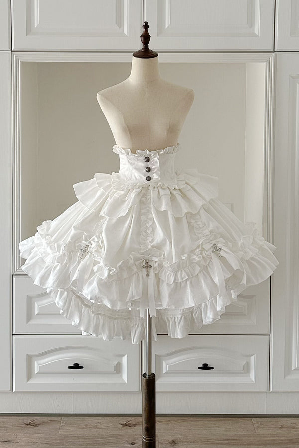 [Dec. 6 pre-order deadline] Cross Nocturne Gothic Dark Stripe Layered Top + Cross Rose Stripe Pull-Up Skirt