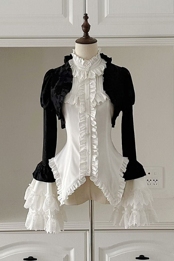 [Dec. 6 pre-order deadline] Cross Nocturne Gothic Dark Stripe Layered Top + Cross Rose Stripe Pull-Up Skirt