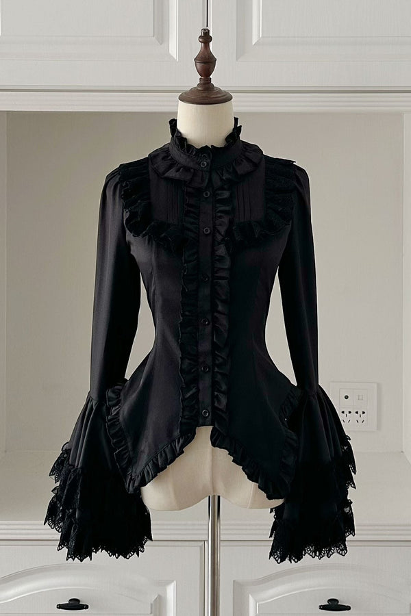 [Deadline for reservations: December 6] Cross Nocturne White Black Princess Sleeve Ruffle Shirt