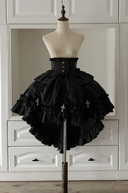 【12月6日予約締切】クロスノクターンゴシックダーク・ストライプレイヤードトップ＋クロスローズ・ストライププルアップスカート