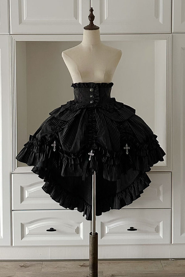 [Dec. 6 pre-order deadline] Cross Nocturne Gothic Dark Stripe Layered Top + Cross Rose Stripe Pull-Up Skirt