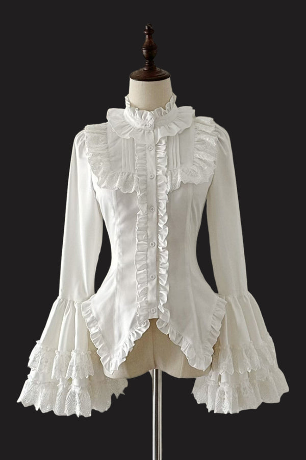 [Deadline for reservations: December 6] Cross Nocturne White Black Princess Sleeve Ruffle Shirt