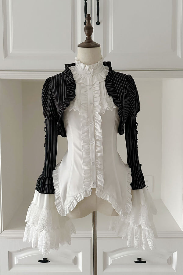 [Dec. 6 pre-order deadline] Cross Nocturne Gothic Dark Stripe Layered Top + Cross Rose Stripe Pull-Up Skirt