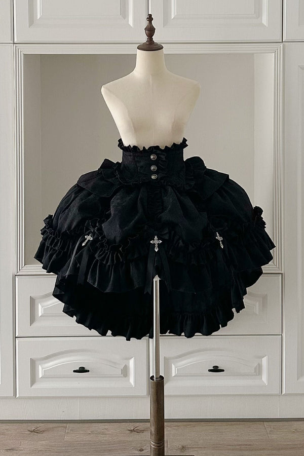 [Dec. 6 pre-order deadline] Cross Nocturne Gothic Dark Stripe Layered Top + Cross Rose Stripe Pull-Up Skirt