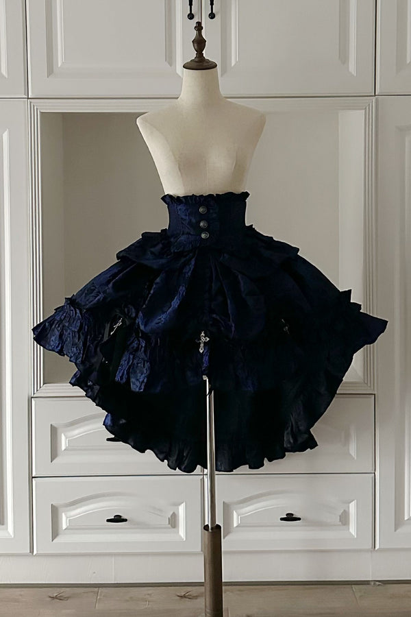 [Dec. 6 pre-order deadline] Cross Nocturne Gothic Dark Stripe Layered Top + Cross Rose Stripe Pull-Up Skirt