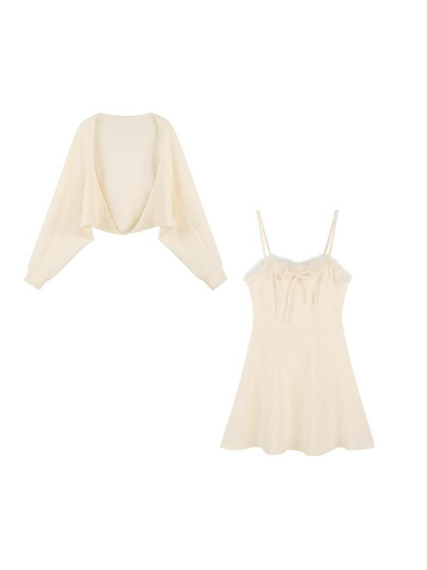 Knit Balloon Cardigan + Flared Camisole Dress