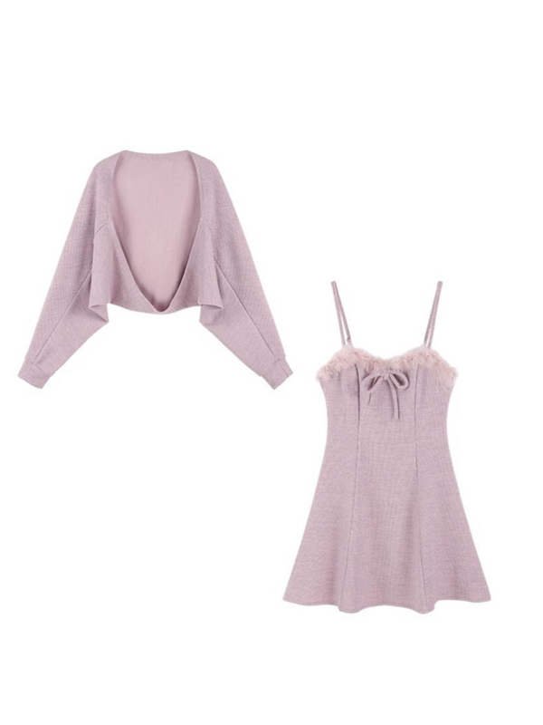 Knit Balloon Cardigan + Flared Camisole Dress