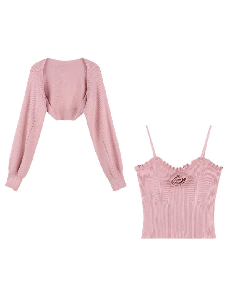 Rose Ribbed Tight Camisole + Dolman Cardigan