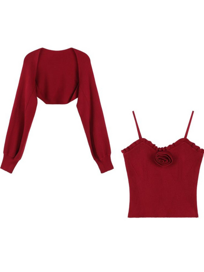 Rose Ribbed Tight Camisole + Dolman Cardigan