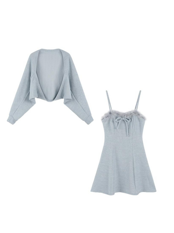 Knit Balloon Cardigan + Flared Camisole Dress