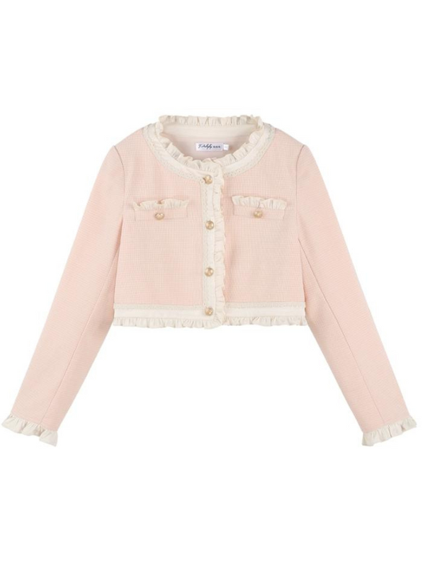 Ruffle Tweed Jacket + Tweed Suspender Skirt + French Blouse