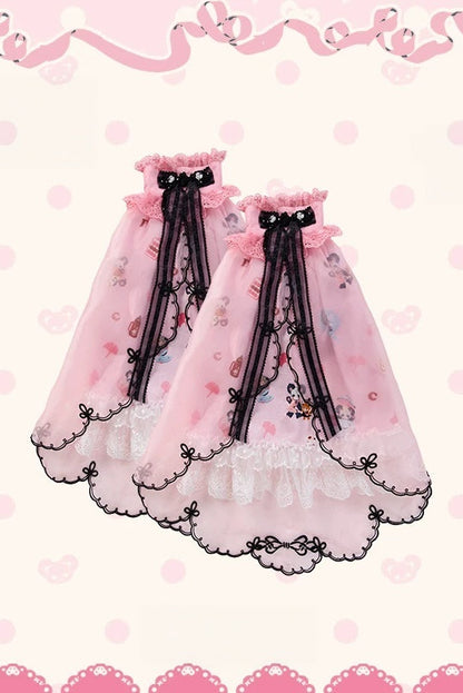 [Pre-order Deadline: October 25] Pink/Green Chinoiserie Lolita Sweet Panda Print Flutter Sleeve Lace Trim Dress + Detachable Flared Sleeves + Leg Covers