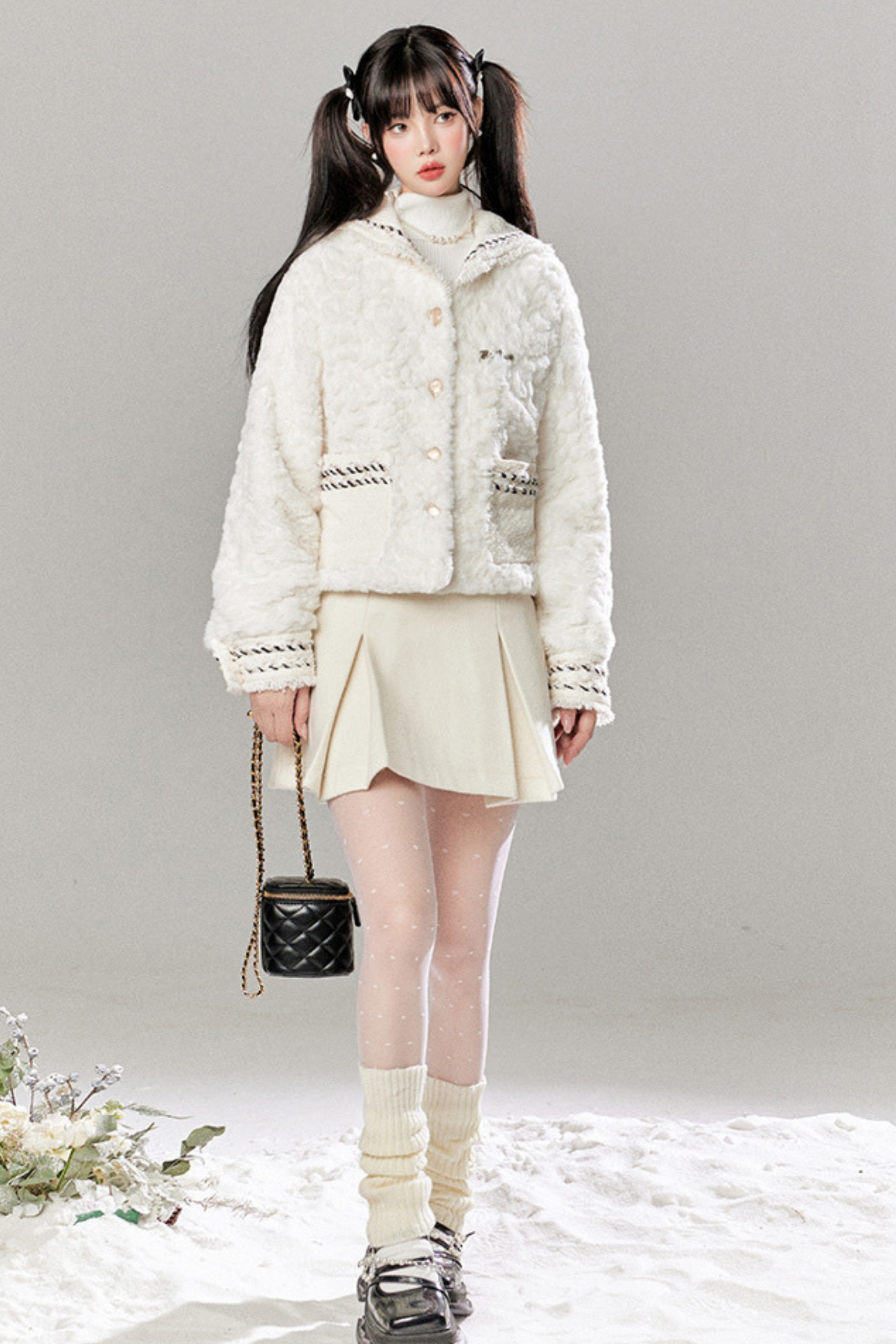 Snow Sweet Furcoat + Pleated Skirt