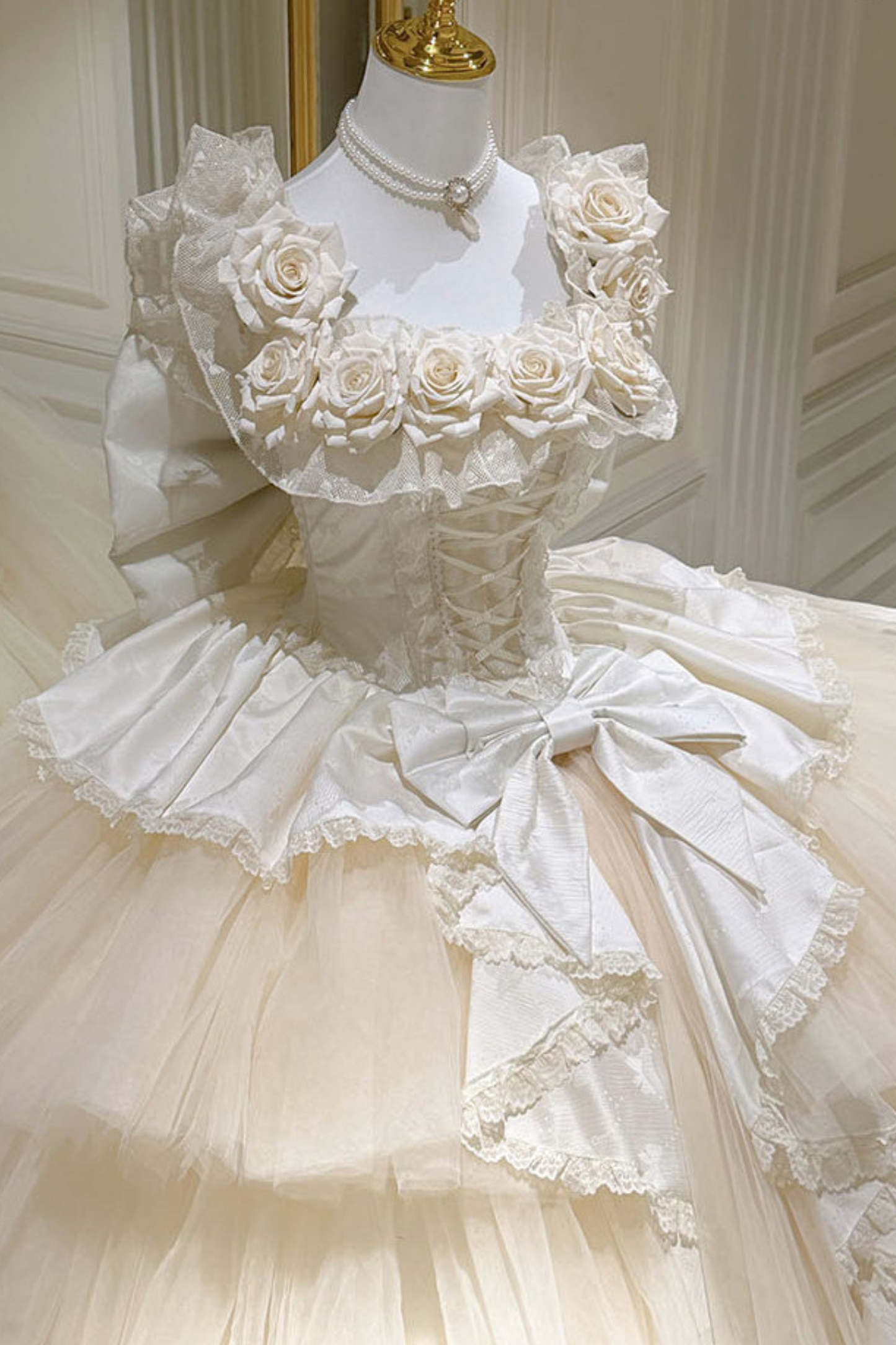 [예약상품] 4월 4일 예약마감]애프리콧 웨딩 로리타 원피스+숄+소매+리본 테일+베일