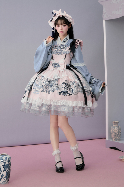 중국 디자인 플라잉 슬리브 로리타 원피스 + 리본