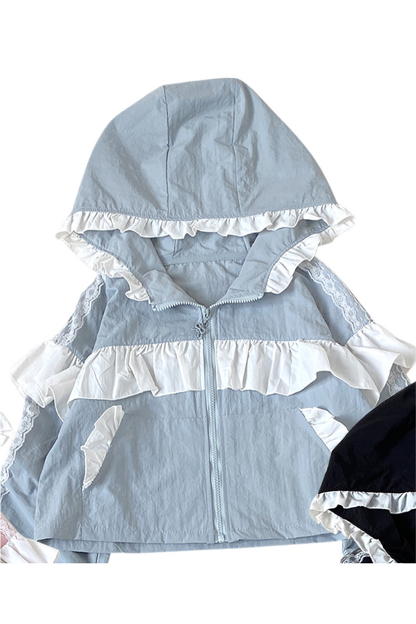 Subculture sweet ruffle hooded top + skirt