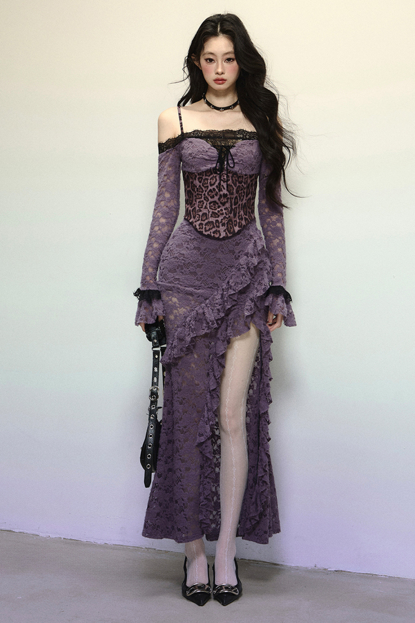 [Reservations] Oriental Purple Kite One-Shoulder High-End Lace Dress