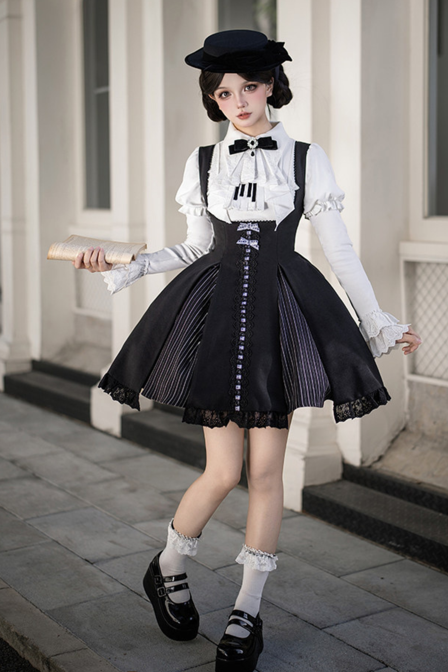 Six Sweet Lolita Flare Jumper Skirt + Top + Hat + Ribbon + Collar