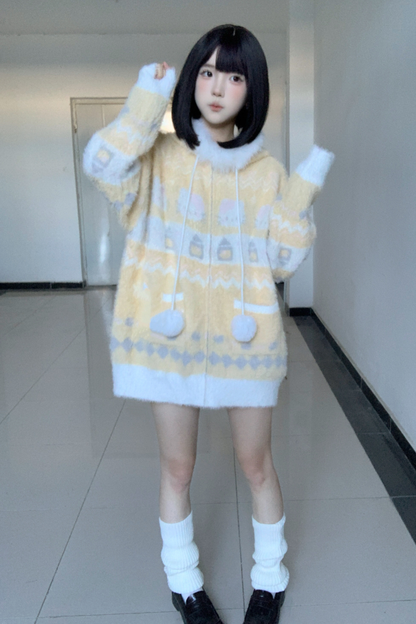 ラビットフードニットカーディガン