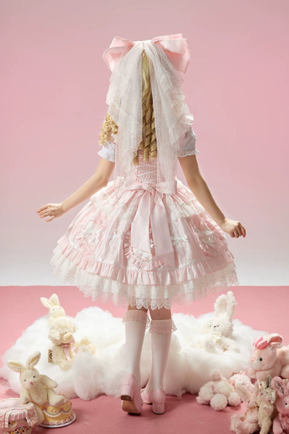 [예약상품] 로즈 스위트 걸리 로리타 원피스 + 헤어드레스