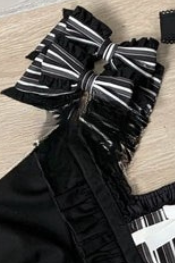 ゴシックロリータストライプドレス+ヘッドバンド+クリップ