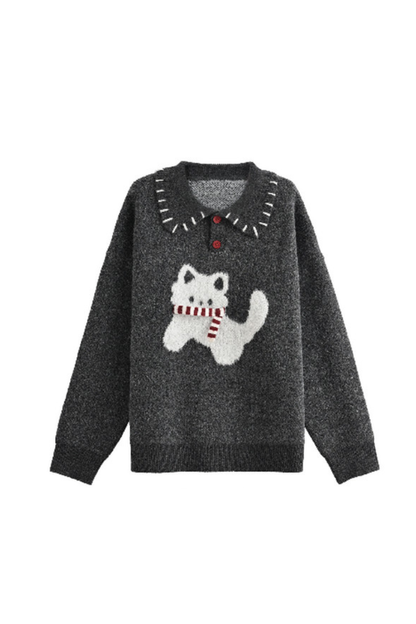 キャットニットセーター+スノーフレークカーディガン