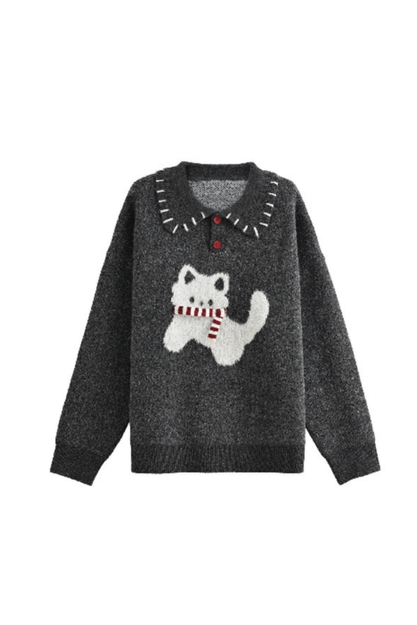 キャットニットセーター+スノーフレークカーディガン