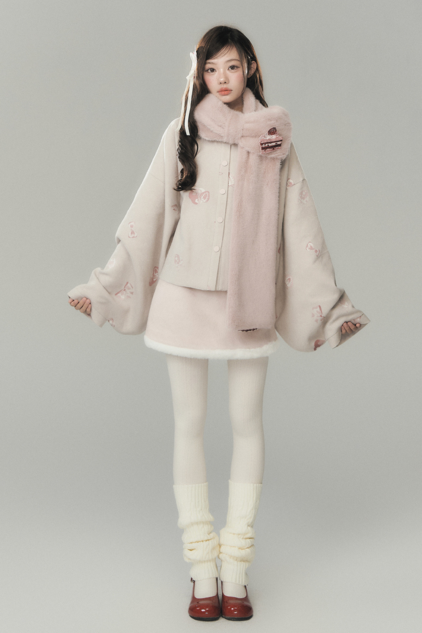 ストロベリーケーキプレッピースタイルベスト+トップス+スカート