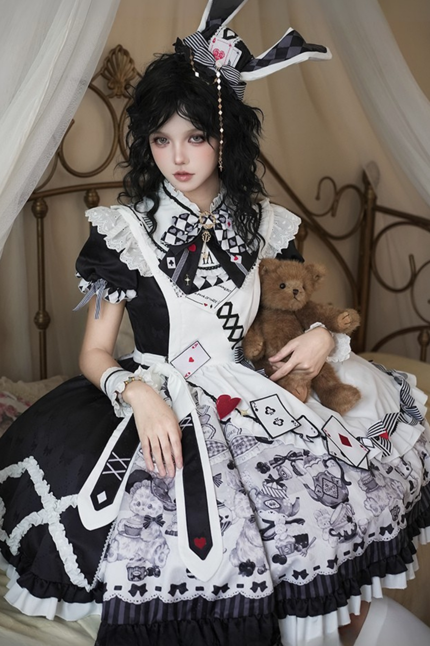 【数量限定】アリスティーパーティーアシメエプロンドレス＋うさ耳ハットドレスフルセット