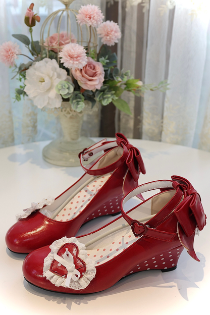 レトロドットハートロリータスイートシューズ