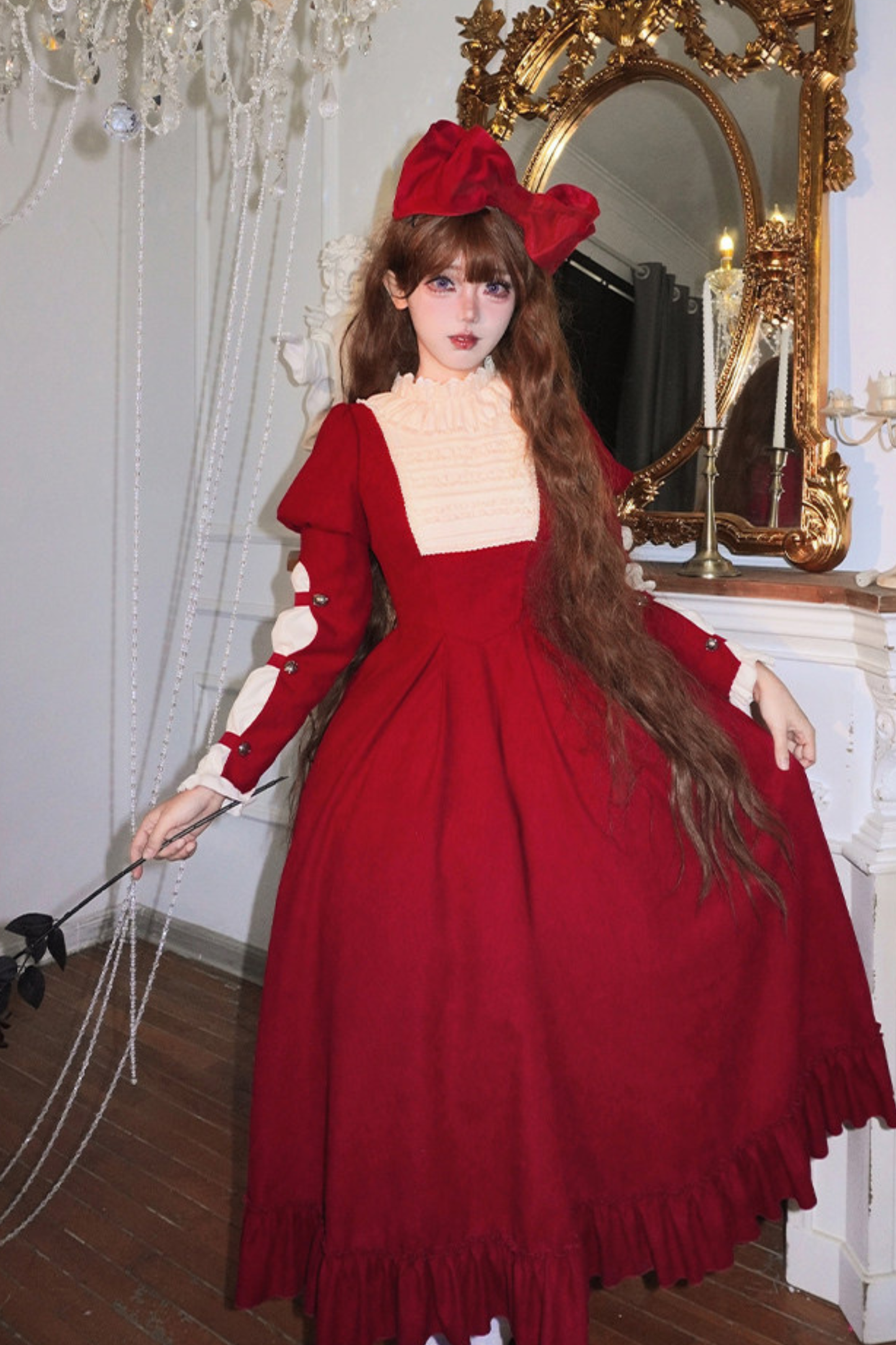 レースラッフルロリータドレス+リボン