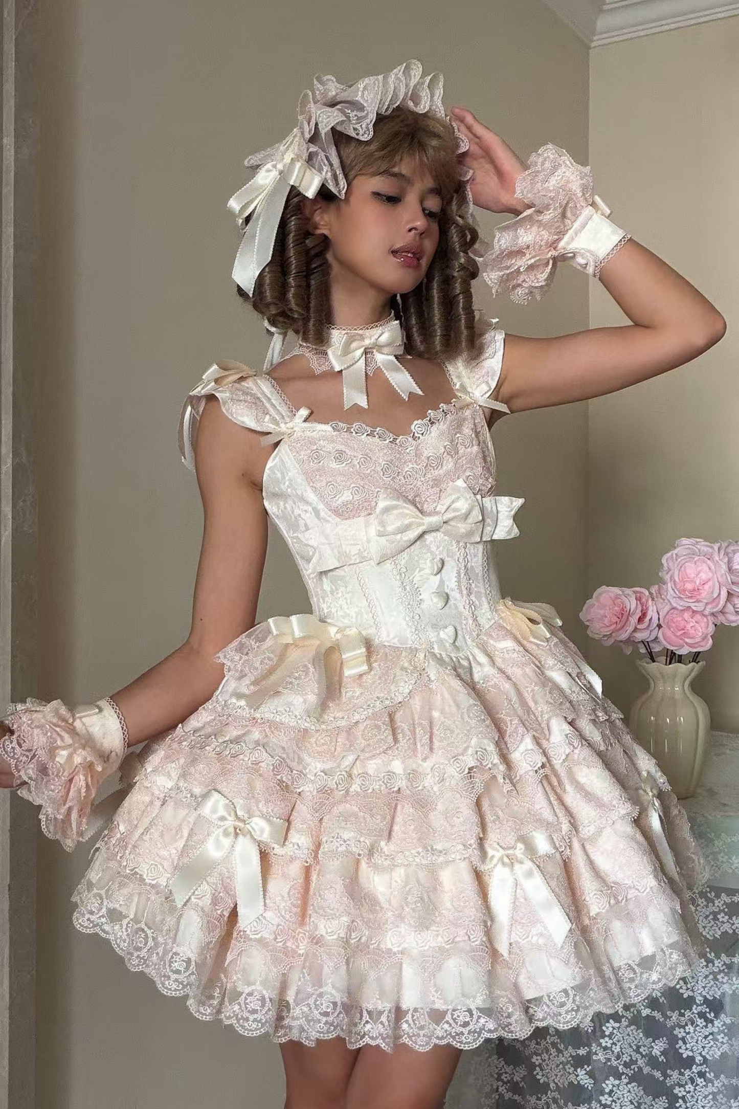 【予約商品】プリンセスバレエケーキロリータドレス+ヘアバンド+ネックレス+スリーブ+テール