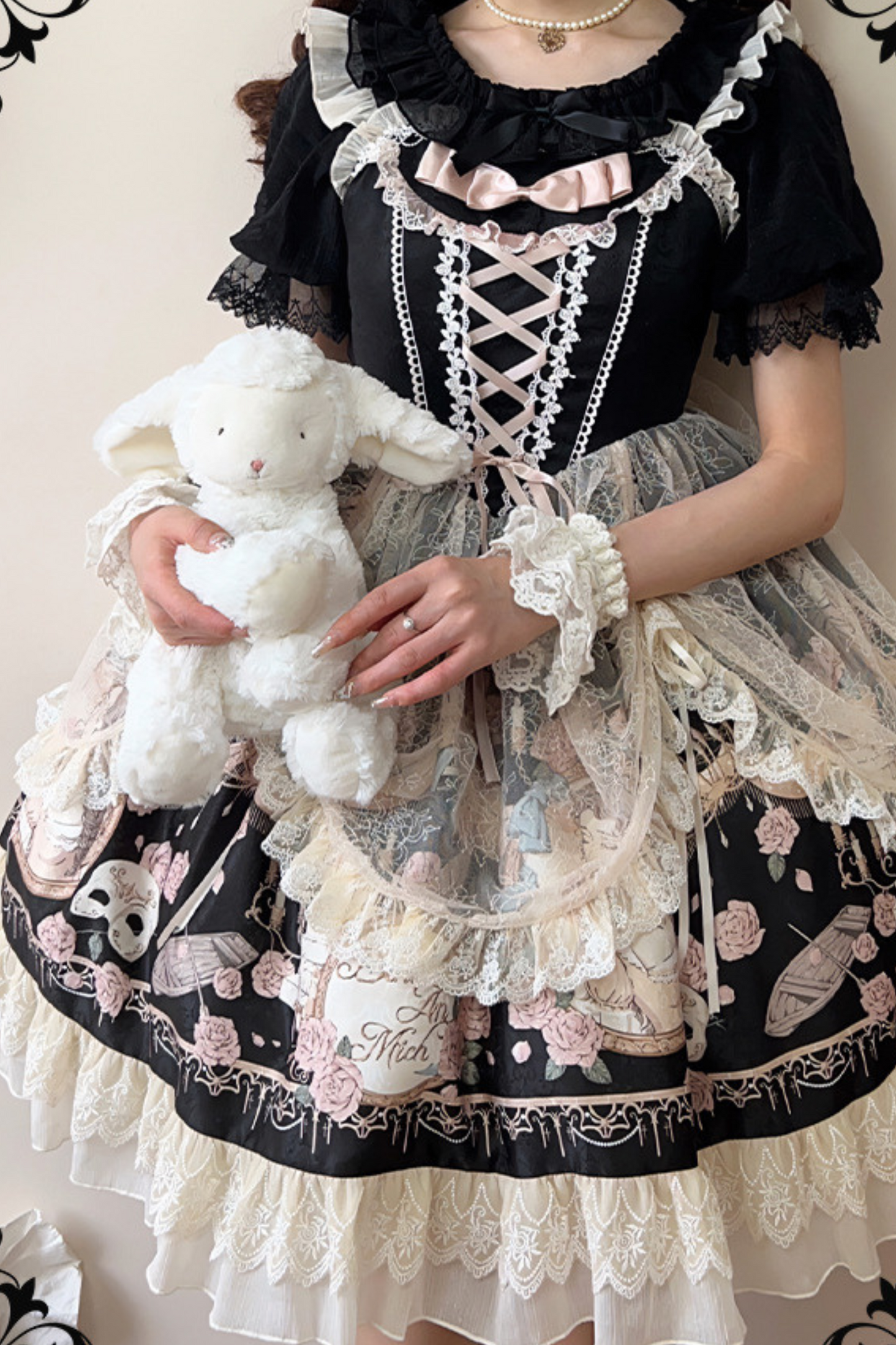 Daily Color Sweet Princess Jumper Skirt + Lace Doll Shirt