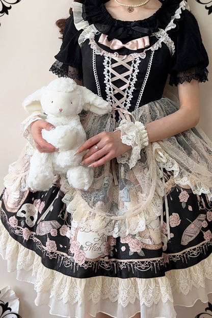 Daily Color Sweet Princess Jumper Skirt + Lace Doll Shirt