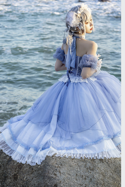 [Reservation Deadline: March 18] Gradient Blue Elegant Split Bustier Dress Setup + Accessories