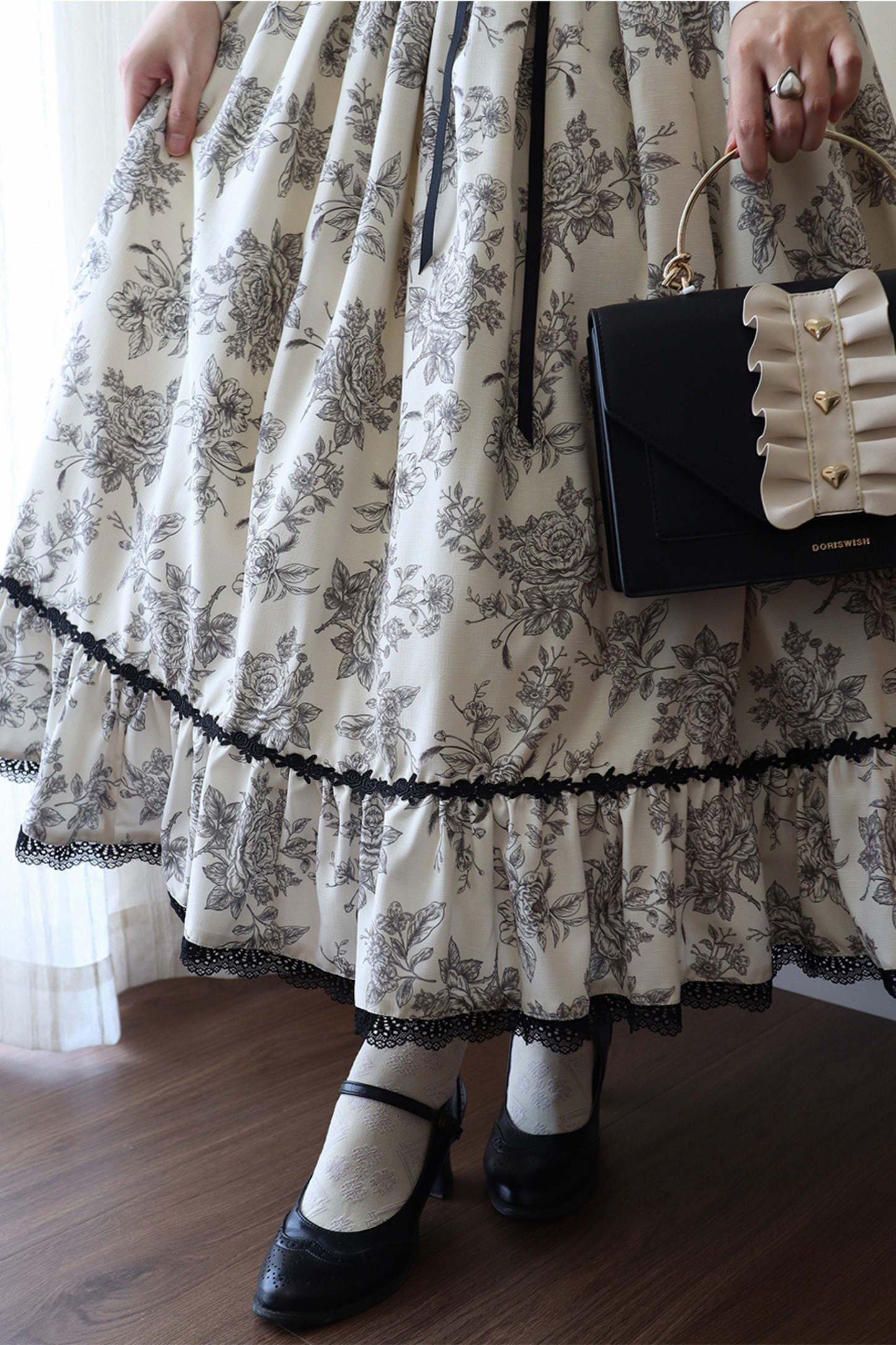 Sketch Wild Rose Elegant Herringbone Lolita Skirt